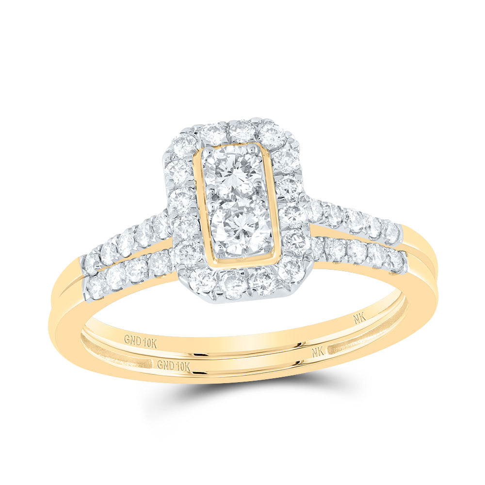 5/8CTW-DIA NK EMERALD SINGLE HALO BRIDAL SET