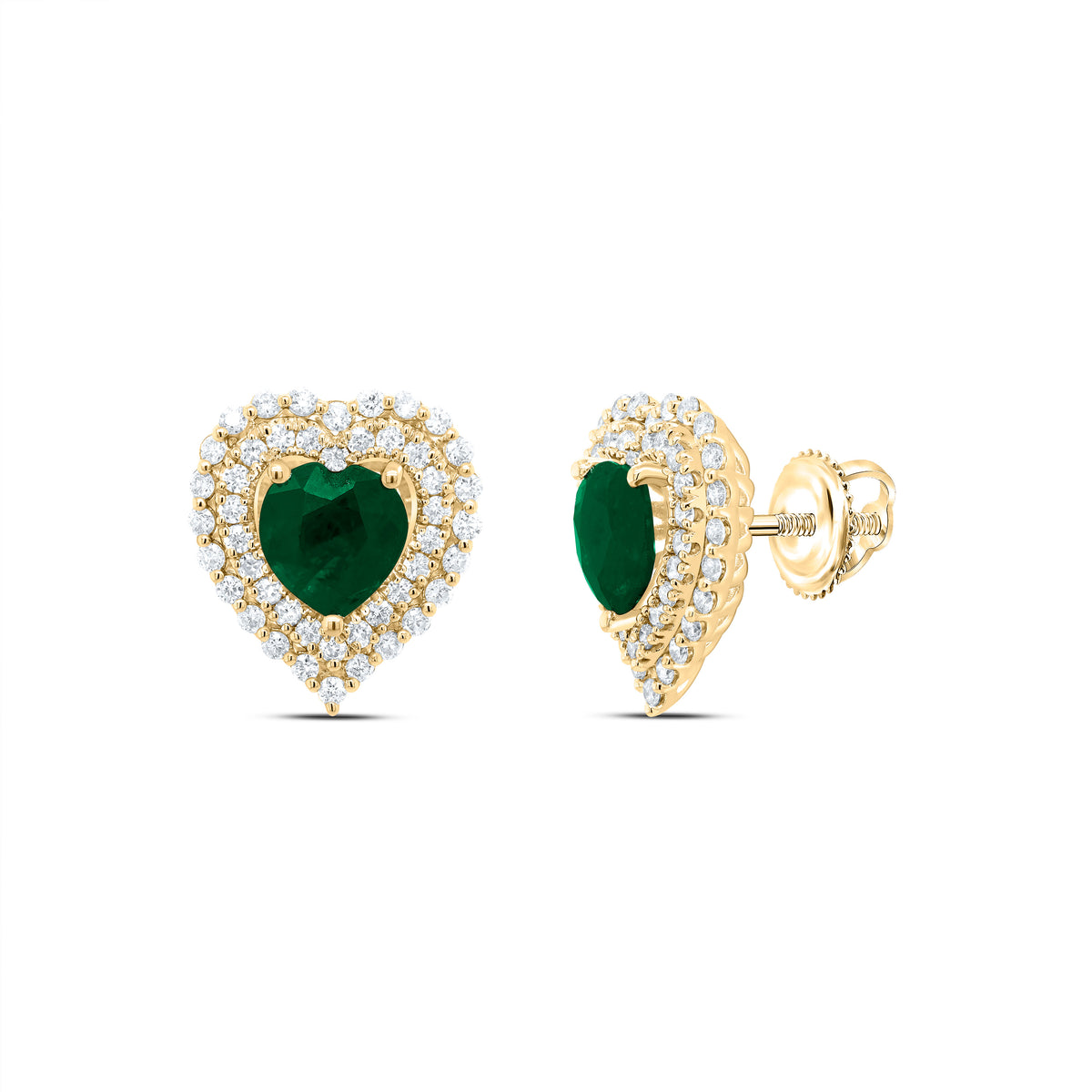 5/8CTW-DIA ANA M 6X6MM HEART-EM NAT GEM EARRING