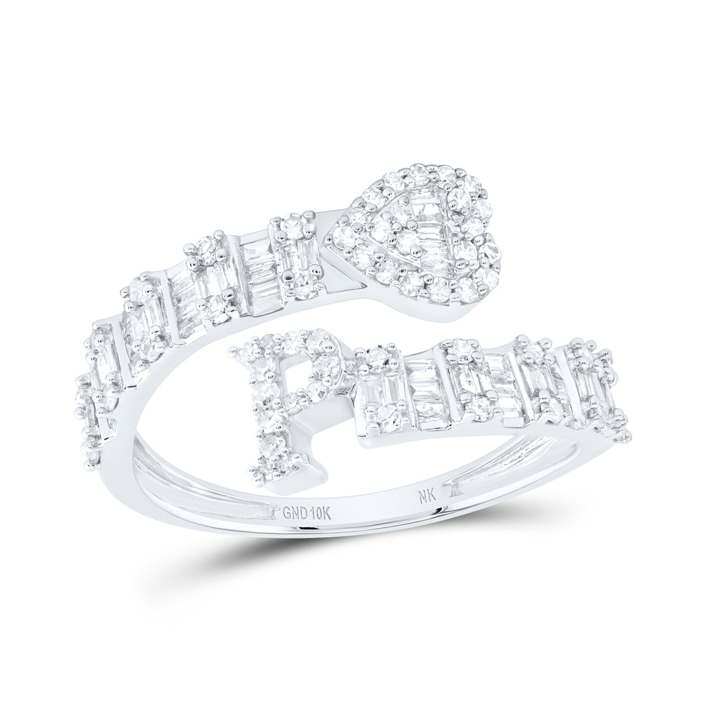 5/8CTW-DIA NK FASHION INITIAL "P" LADIES HEART CUFF RING