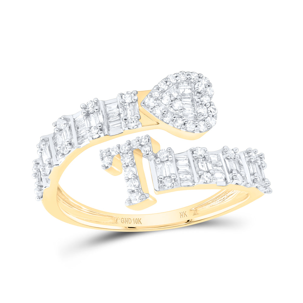 5/8CTW-DIA NK FASHION INITIAL "T" LADIES HEART CUFF RING