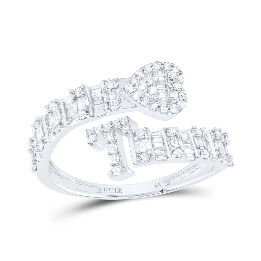 5/8CTW-DIA NK FASHION INITIAL "T" LADIES HEART CUFF RING