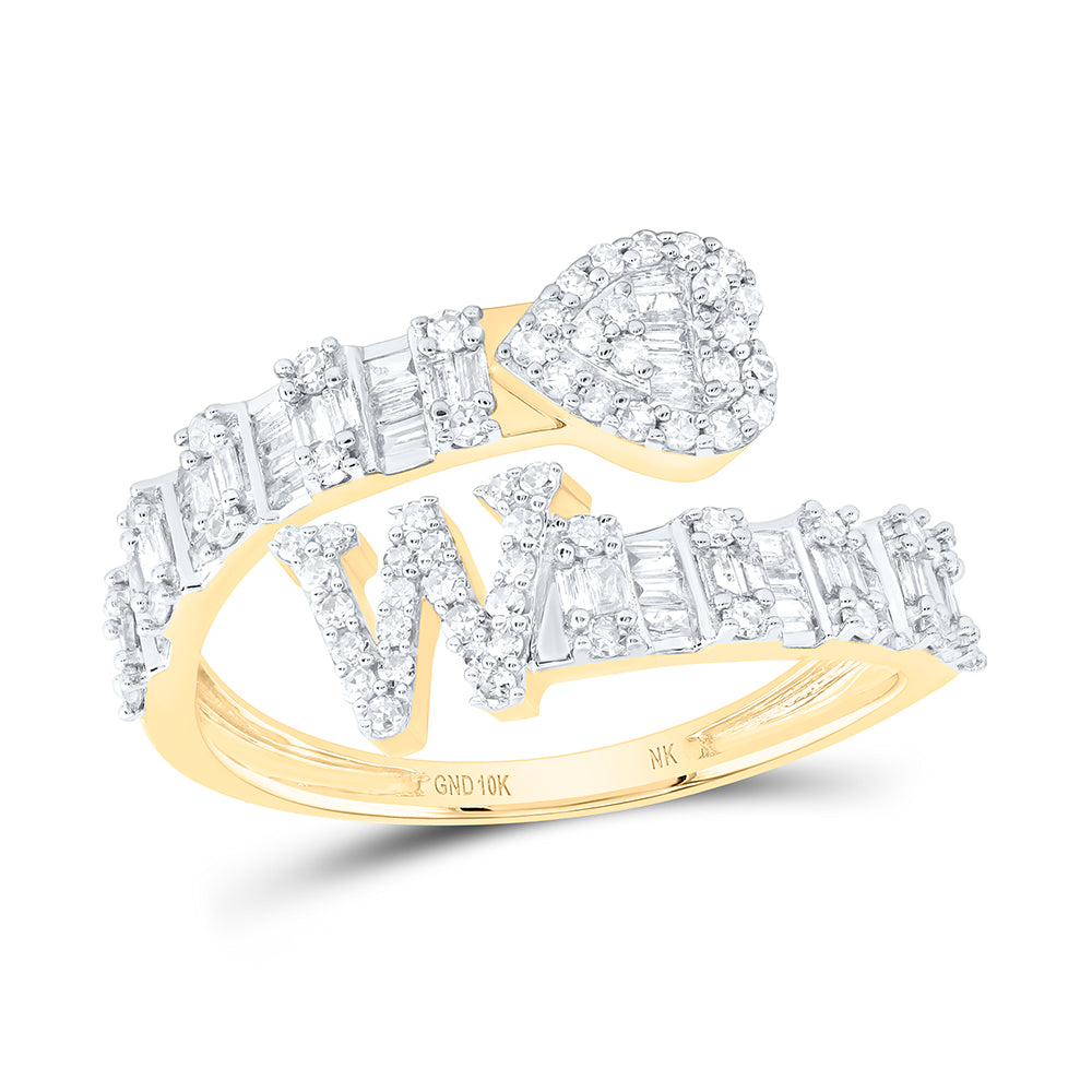 5/8CTW-DIA NK FASHION INITIAL "W" LADIES HEART CUFF RING