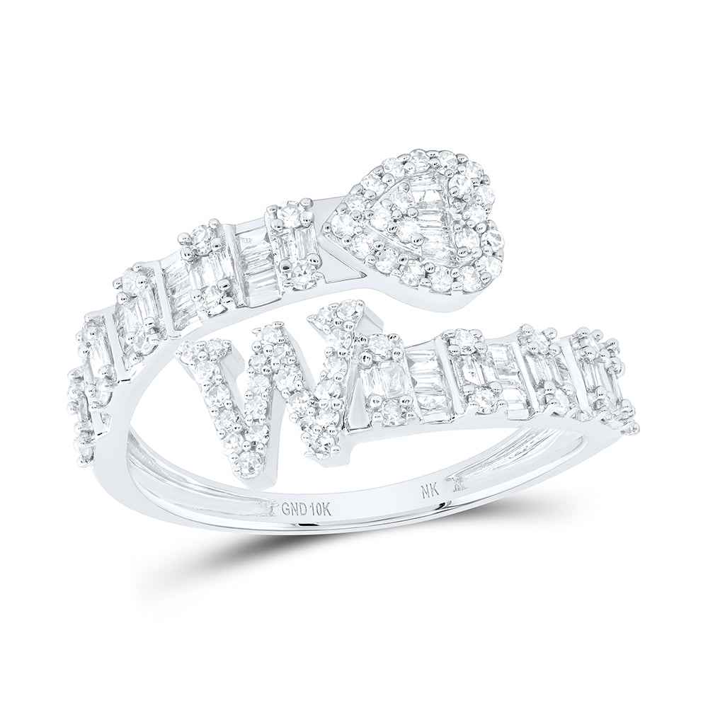 5/8CTW-DIA NK FASHION INITIAL "W" LADIES HEART CUFF RING