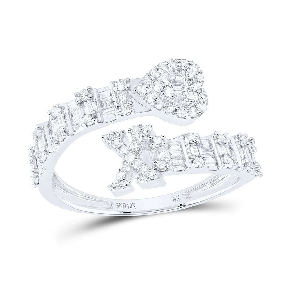 5/8CTW-DIA NK FASHION INITIAL "X" LADIES HEART CUFF RING