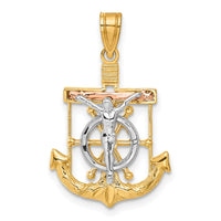 Load image into Gallery viewer, 14k Tri-color Diamond-cut w/Textured Mariner&#39;s Cross Pendant
