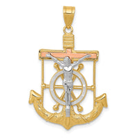 Load image into Gallery viewer, 14k Tri-color Diamond-cut w/Textured Mariner&#39;s Cross Pendant
