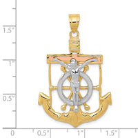 Load image into Gallery viewer, 14k Tri-color Diamond-cut w/Textured Mariner&#39;s Cross Pendant

