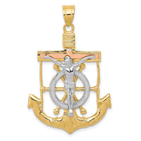 Load image into Gallery viewer, 14k Tri-color Diamond-cut w/Textured Mariner&#39;s Cross Pendant
