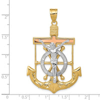 Load image into Gallery viewer, 14k Tri-color Diamond-cut w/Textured Mariner&#39;s Cross Pendant
