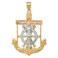 Load image into Gallery viewer, 14k Tri-color Diamond-cut w/Textured Mariner&#39;s Cross Pendant
