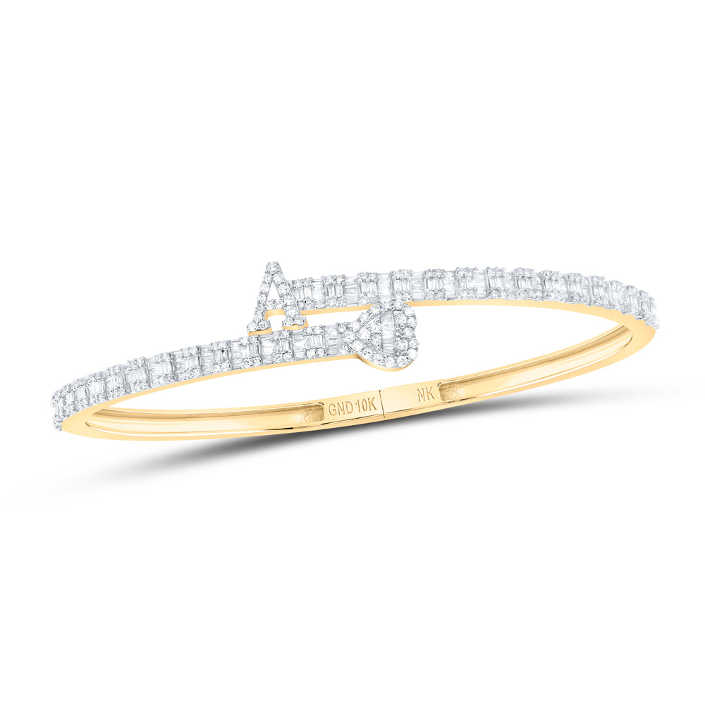 1 5/8CTW-DIA NK HEART INITIAL "A" LADIES CUFF BANGLE (55 X65MM)
