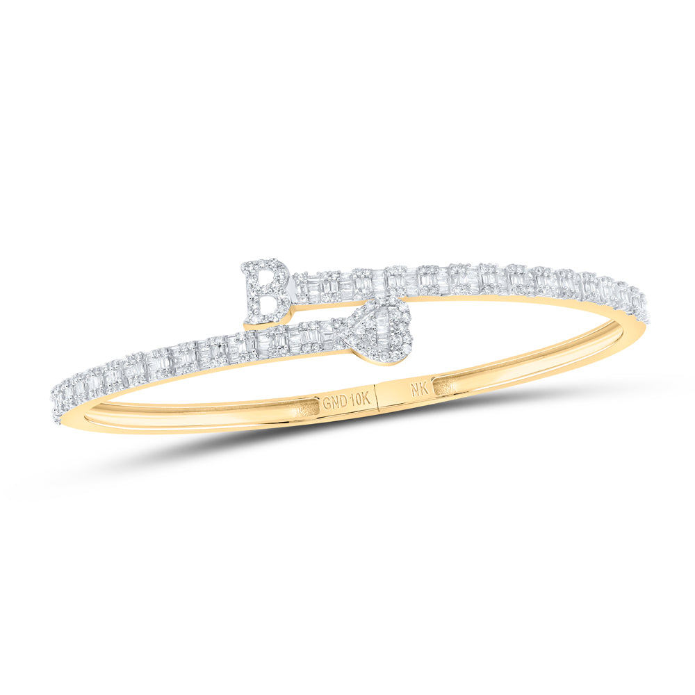 1 5/8CTW-DIA NK HEART INITIAL "B" LADIES CUFF BANGLE (55X65 MM)