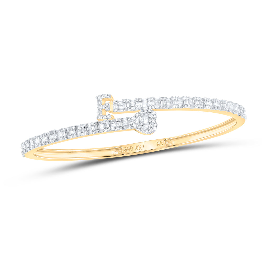 1 5/8CTW-DIA NK HEART INITIAL "E" LADIES CUFF BANGLE (55X65 MM)