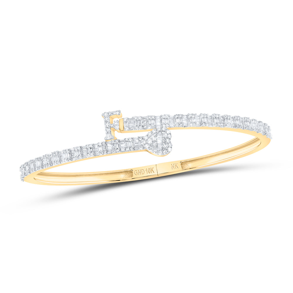 1 5/8CTW-DIA NK HEART INITIAL "F" LADIES CUFF BANGLE (55X65 MM)