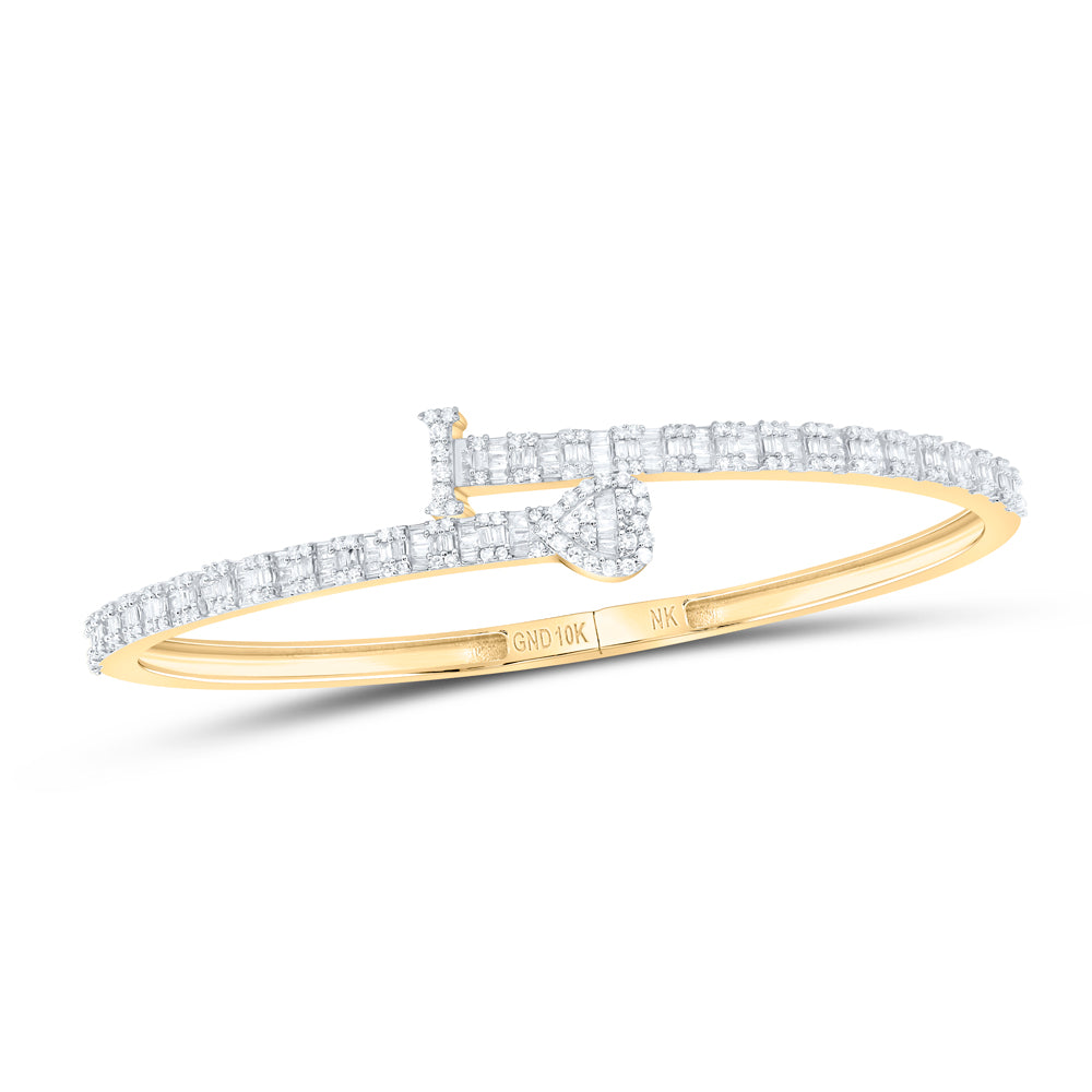 1 5/8CTW-DIA NK HEART INITIAL "I" LADIES CUFF BANGLE (55X65 MM)