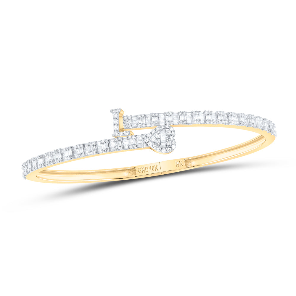 1 5/8CTW-DIA NK HEART INITIAL "L" LADIES CUFF BANGLE (55X65 MM)