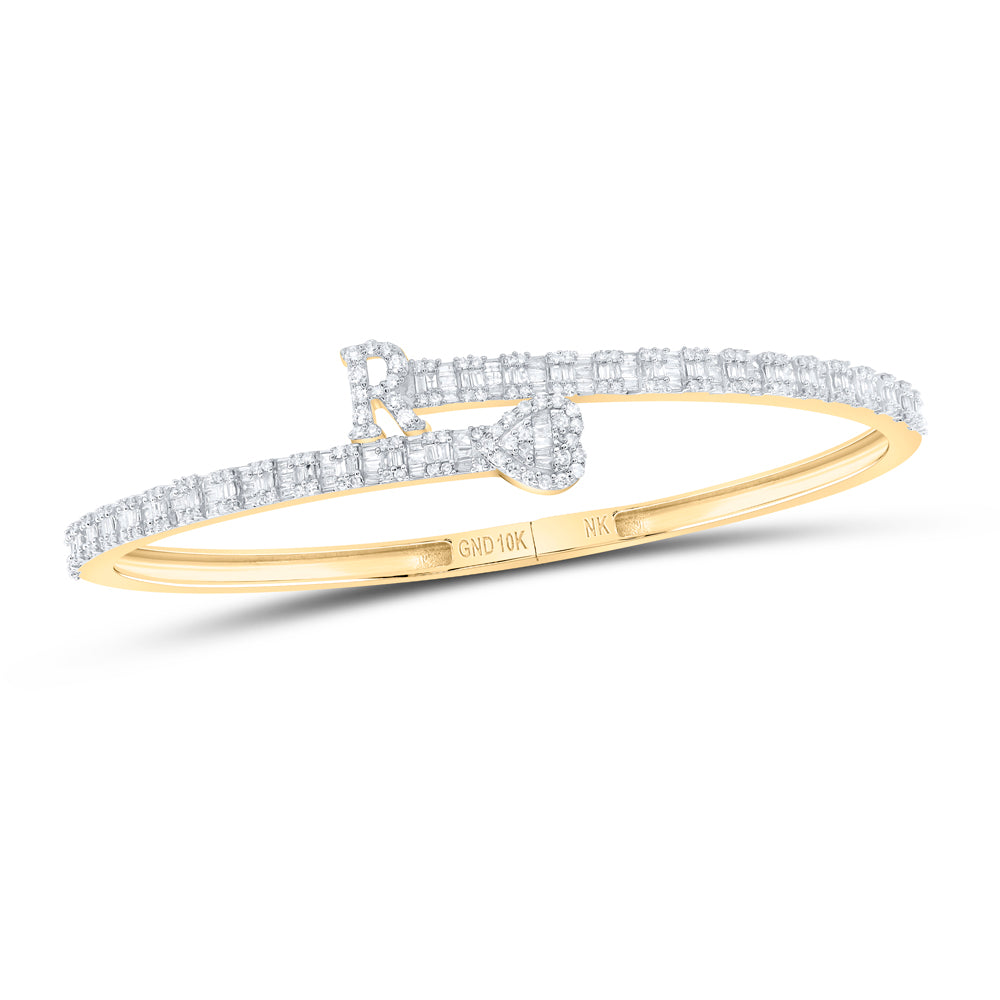 1 5/8CTW-DIA NK HEART INITIAL "R" LADIES CUFF BANGLE(55 MM)