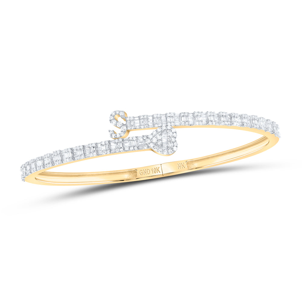 1 5/8CTW-DIA NK HEART INITIAL "S" LADIES CUFF BANGLE(55 MM)