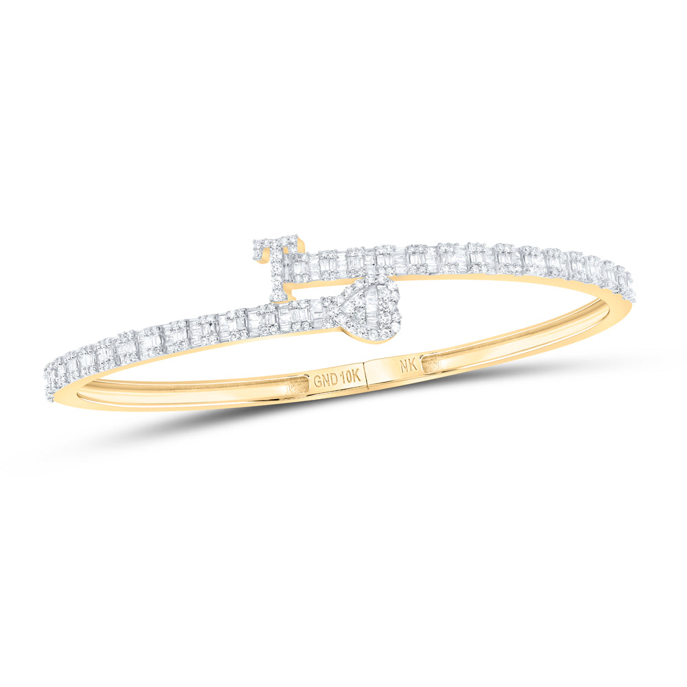 1 5/8CTW-DIA NK HEART INITIAL "T" LADIES CUFF BANGLE(55 MM)