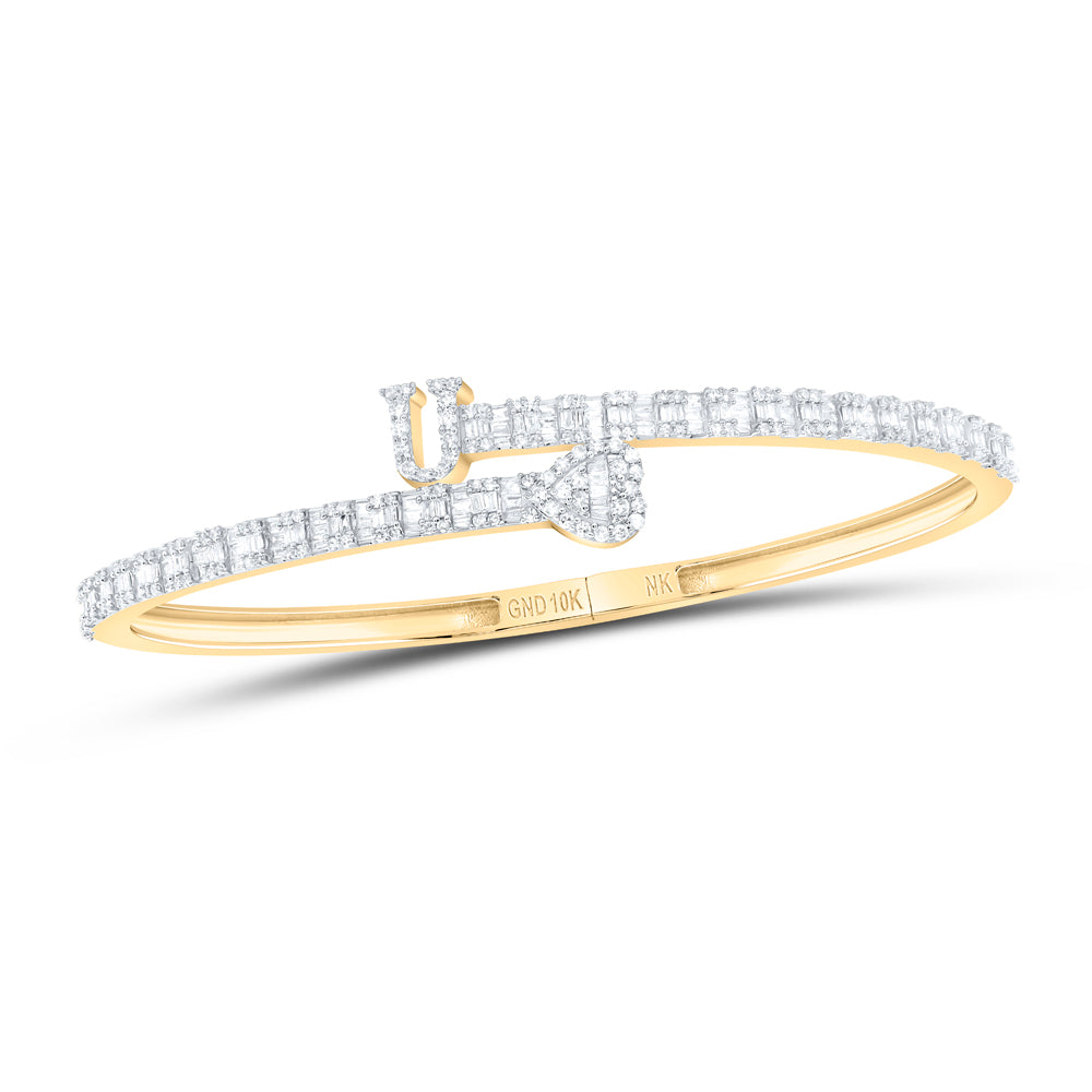 1 5/8CTW-DIA NK HEART INITIAL "U" LADIES CUFF BANGLE(55 MM)