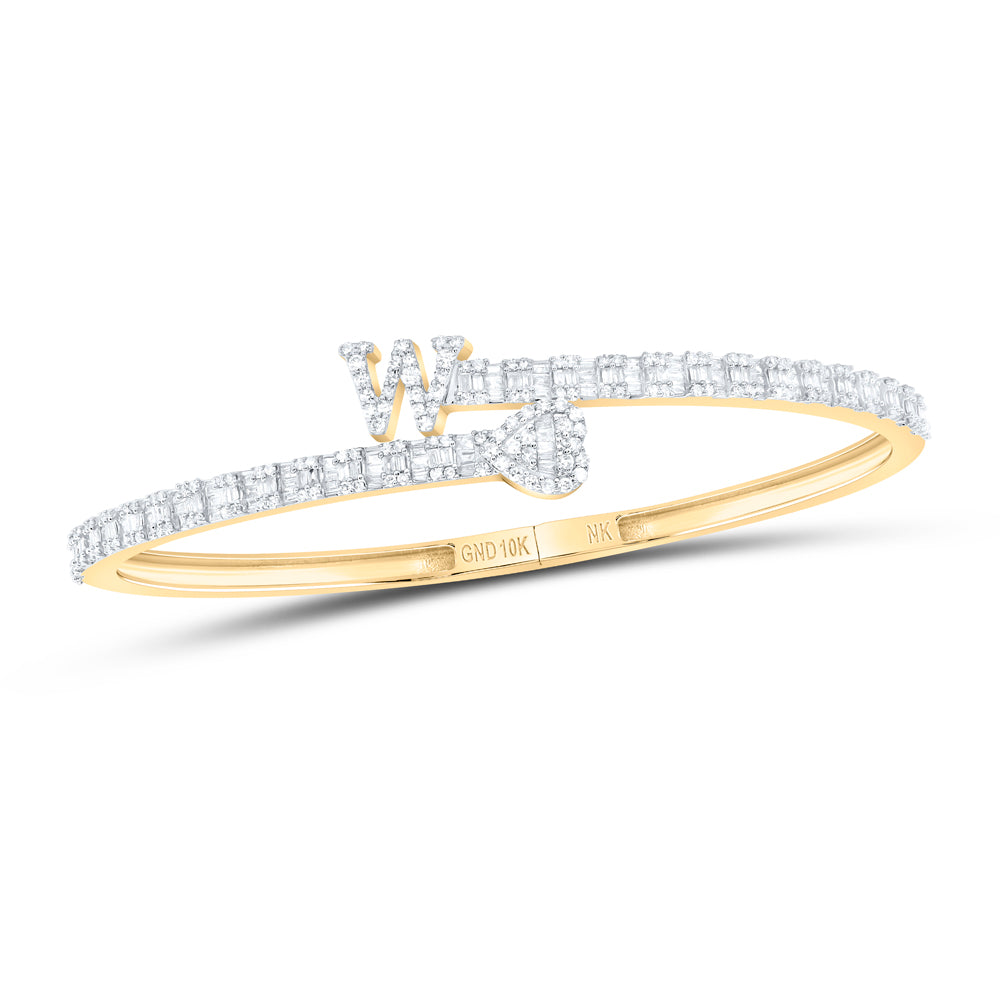1 5/8CTW-DIA NK HEART INITIAL "W" LADIES CUFF BANGLE(55 MM)