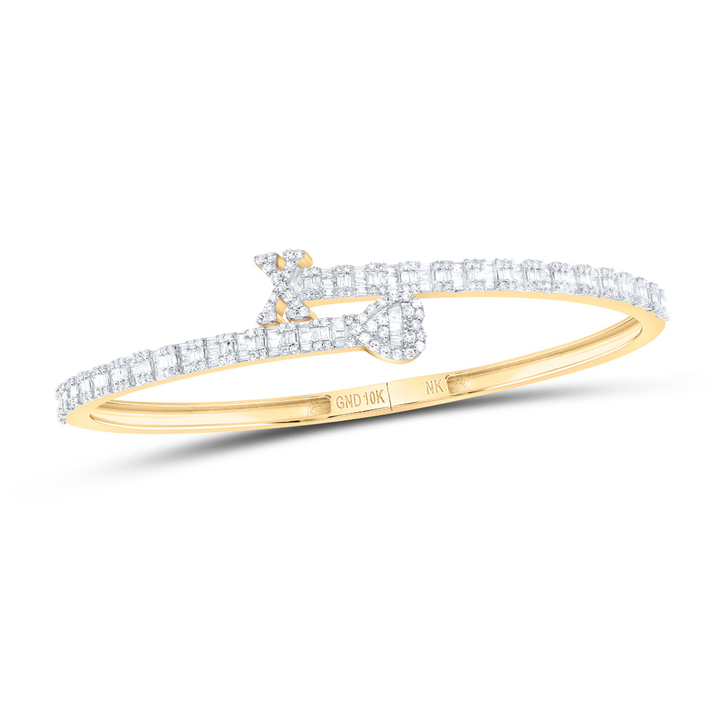 1 5/8CTW-DIA NK HEART INITIAL "X" LADIES CUFF BANGLE(55 MM)
