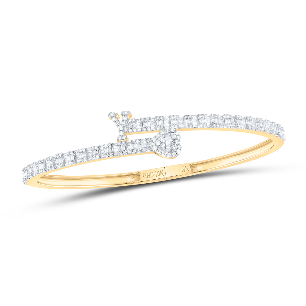 1 5/8CTW-DIA NK HEART INITIAL "Y" LADIES CUFF BANGLE(55 MM)