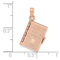 Load image into Gallery viewer, 14k Rose Gold 3-D Holy Bible w/ Lord&#39;s Prayer Moveable Charm
