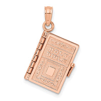 Load image into Gallery viewer, 14k Rose Gold 3-D Holy Bible w/ Lord&#39;s Prayer Moveable Charm
