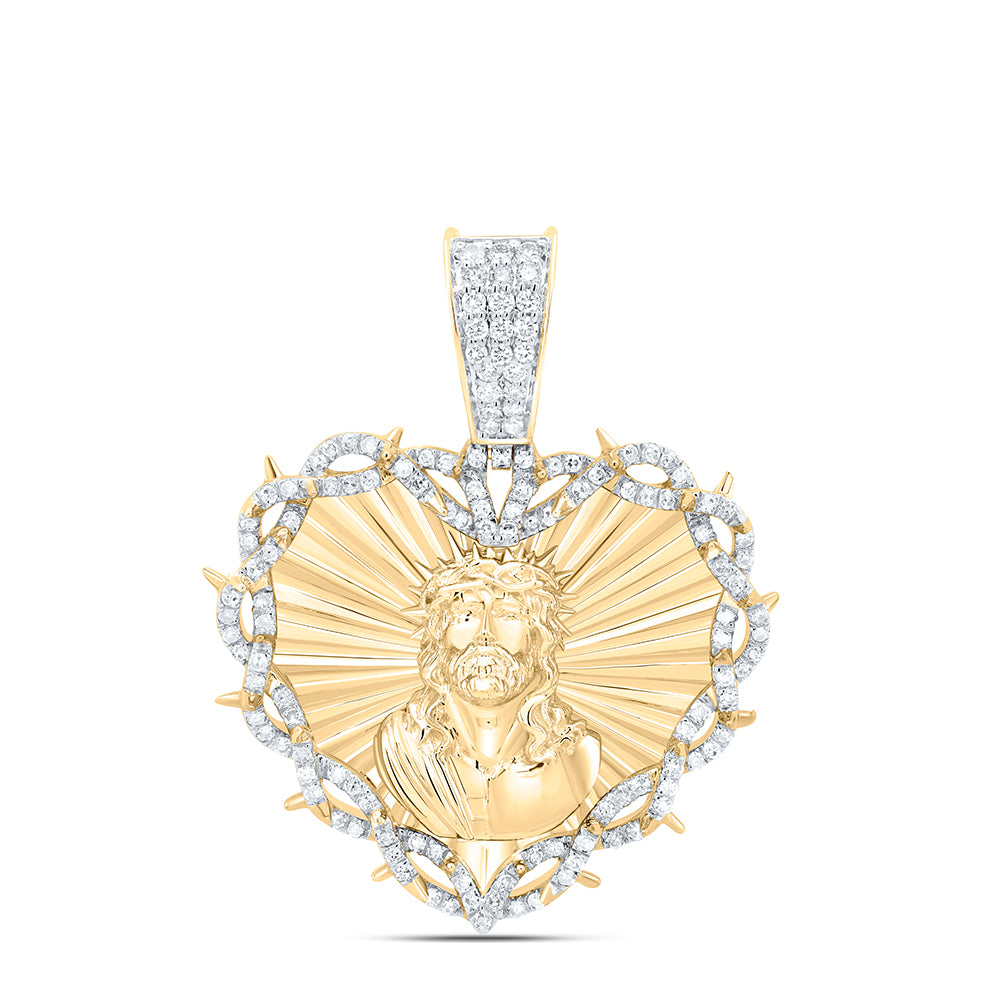 3/4CTW-DIA NK JESUS HEART MENS CHARM