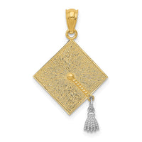 Load image into Gallery viewer, 14k w/Rhodium 3-D Graduation Cap w/Moveable Tassel Pendant
