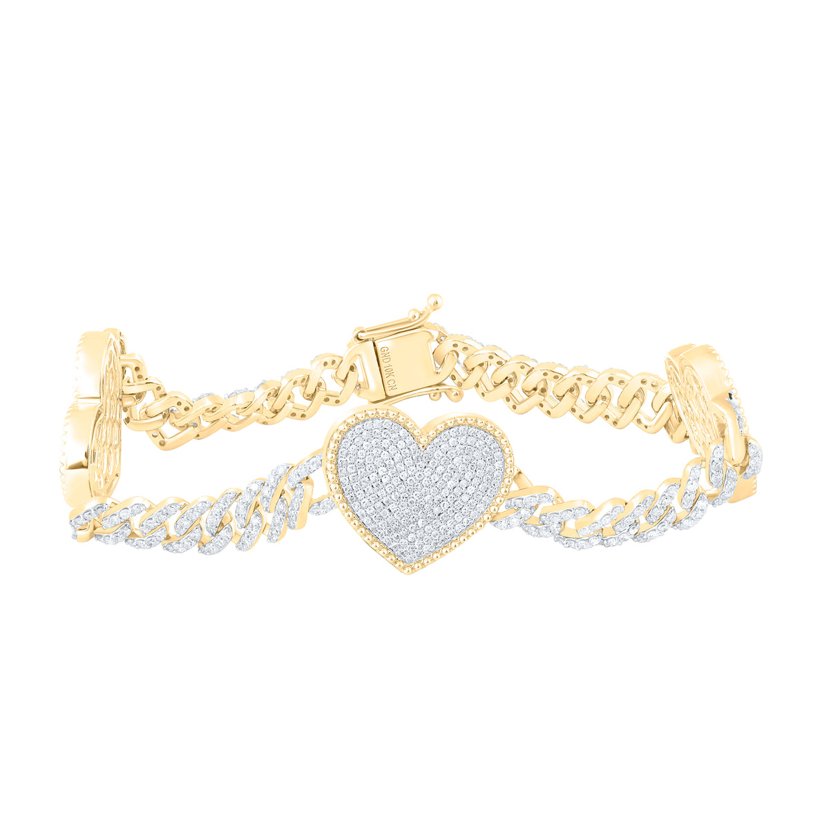 3 CTW-DIA CN CUBAN HEART BRACELET (7 INCH)