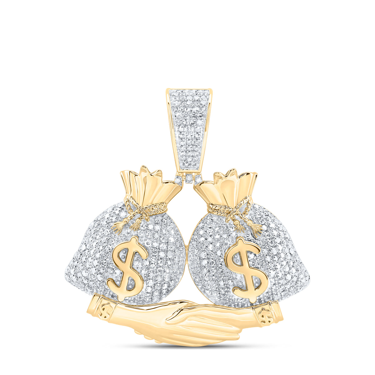 1CTW-DIA NK HAND SHAKING MONEY BAG MENS CHARM