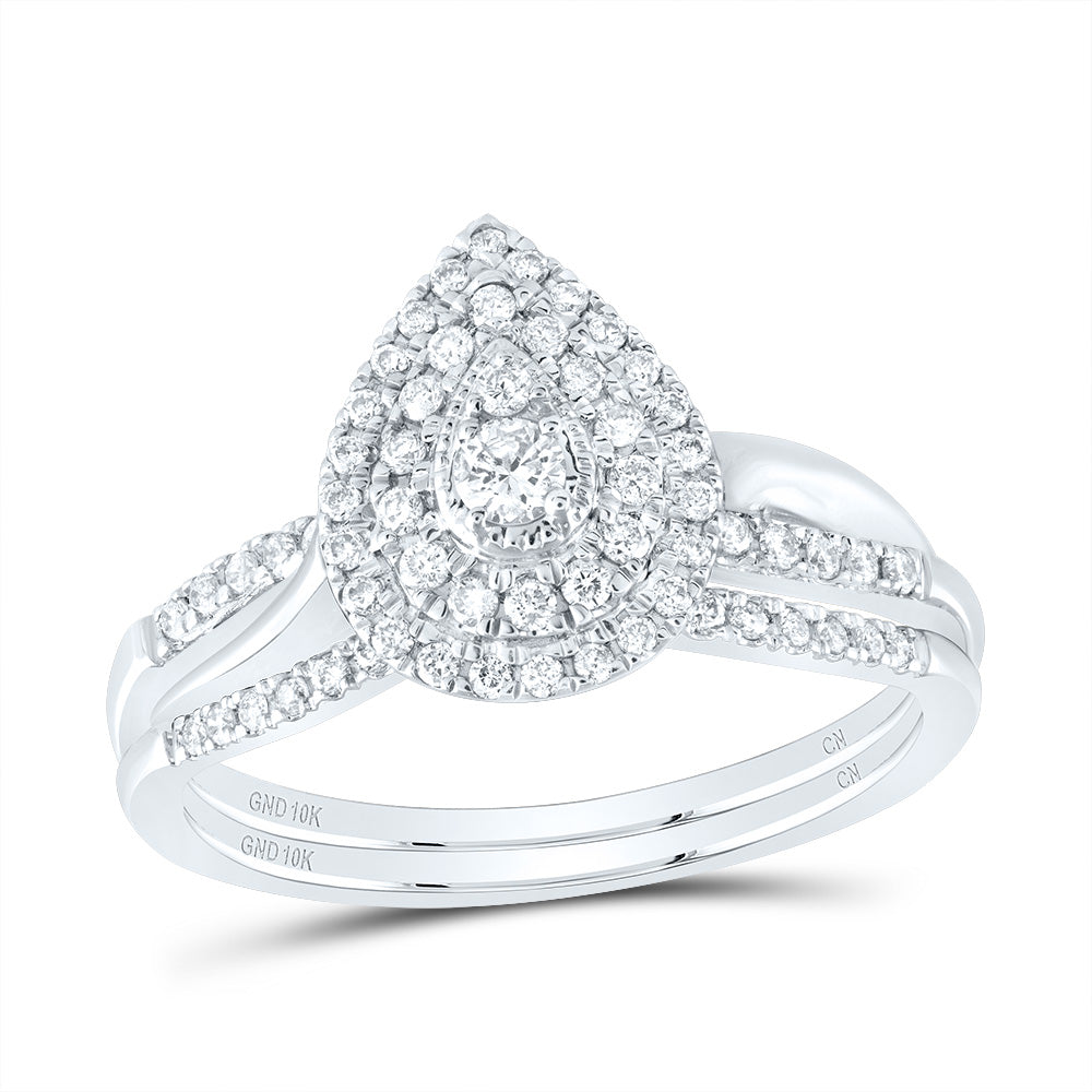 3/8CTW-DIA CN PEAR DOUBLE HALO BRIDAL SET