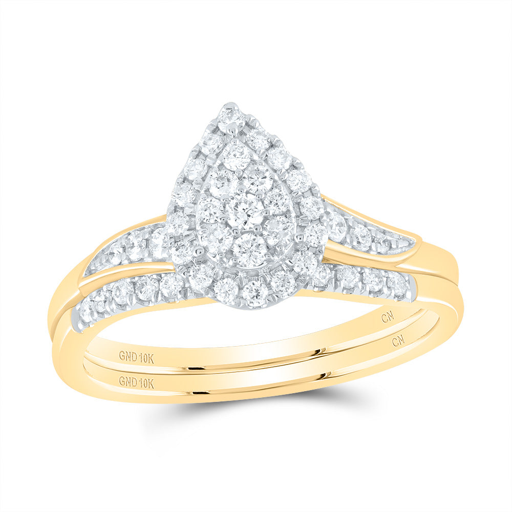 3/8CTW-DIA CN PEAR SINGLE HALO BRIDAL SET