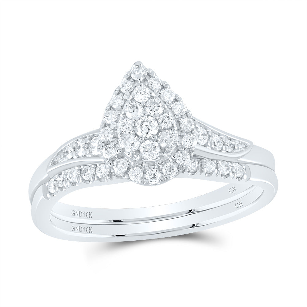 3/8CTW-DIA CN PEAR SINGLE HALO BRIDAL SET
