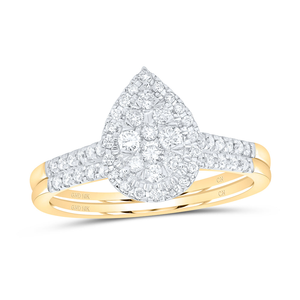 3/8CTW-DIA CN PEAR SINGLE HALO BRIDAL SET