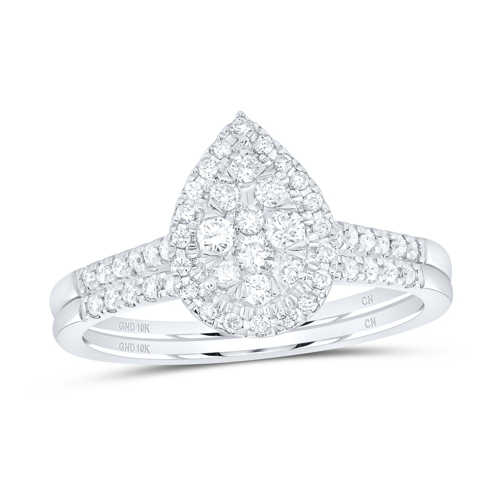 3/8CTW-DIA CN PEAR SINGLE HALO BRIDAL SET