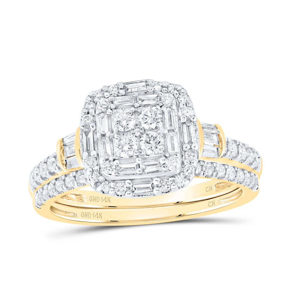 3/4CTW-DIA CN CUSHION SINGLE HALO BRIDAL SET