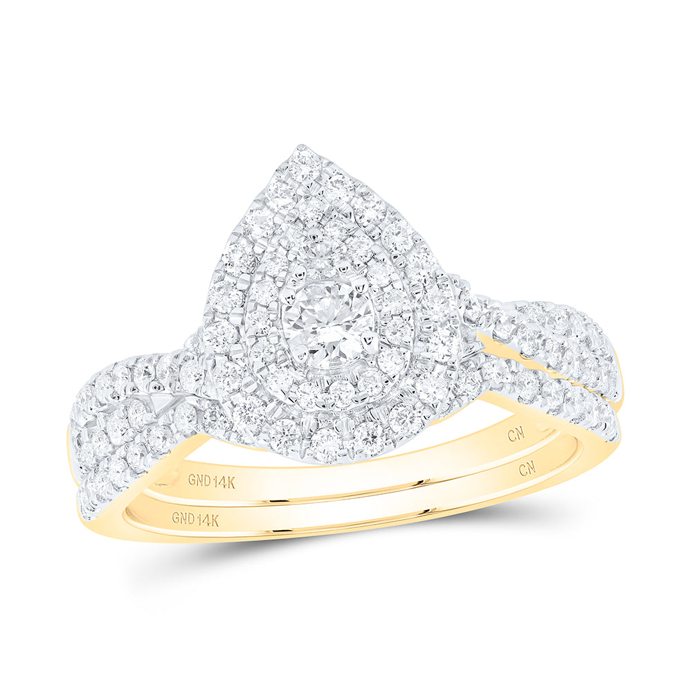 3/4CTW-DIA CN PEAR DOUBLE HALO BRIDAL SET