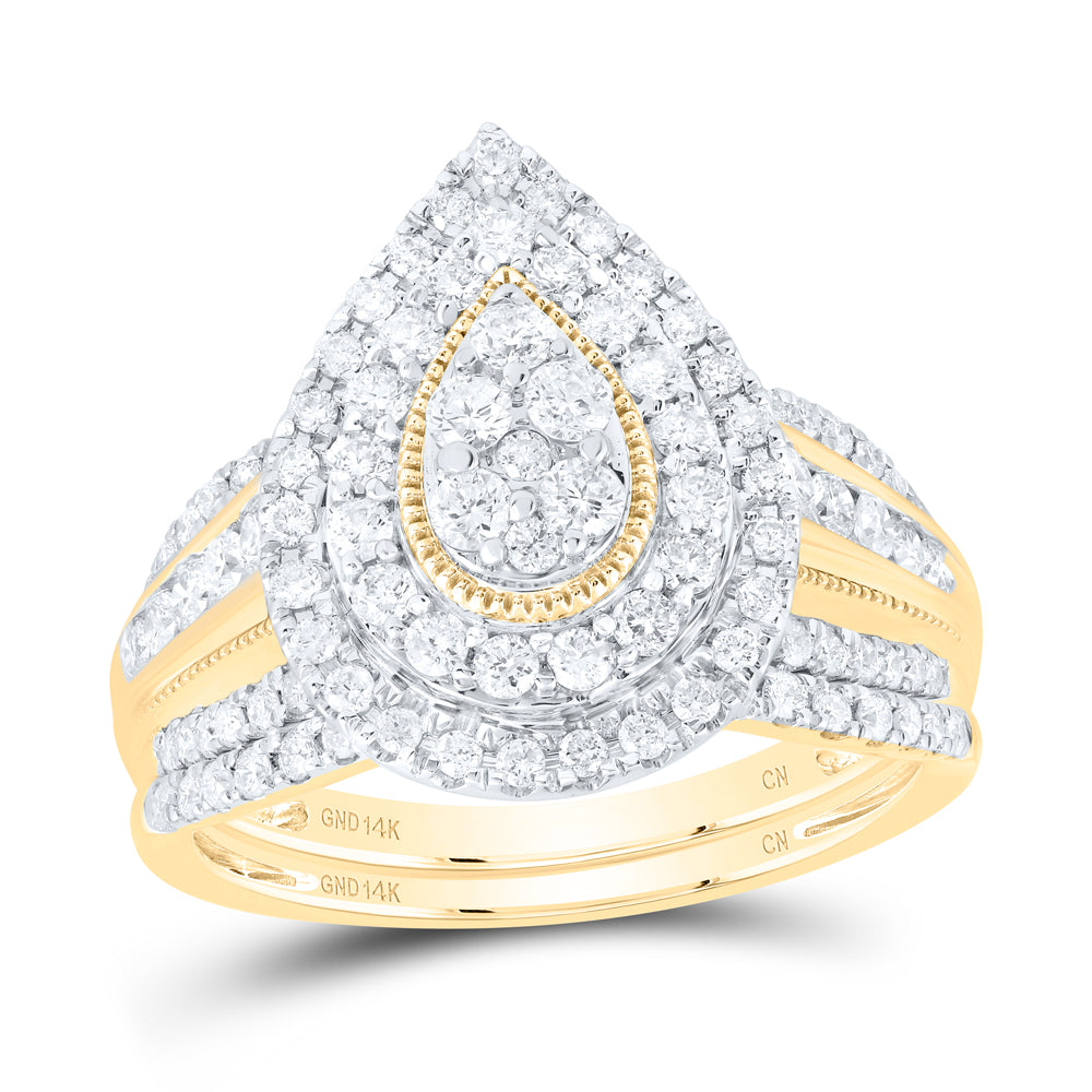 1CTW-DIA CN PEAR DOUBLE HALO BRIDAL SET