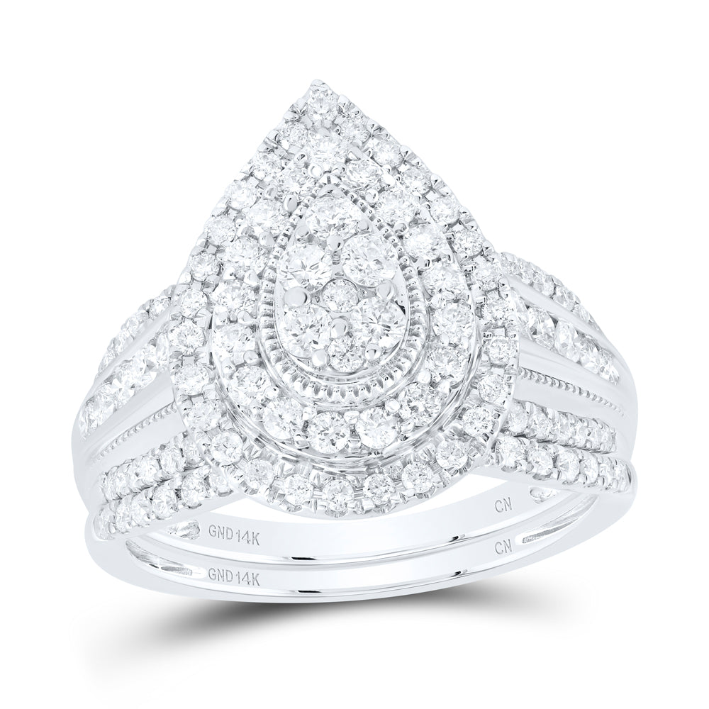 1CTW-DIA CN PEAR DOUBLE HALO BRIDAL SET