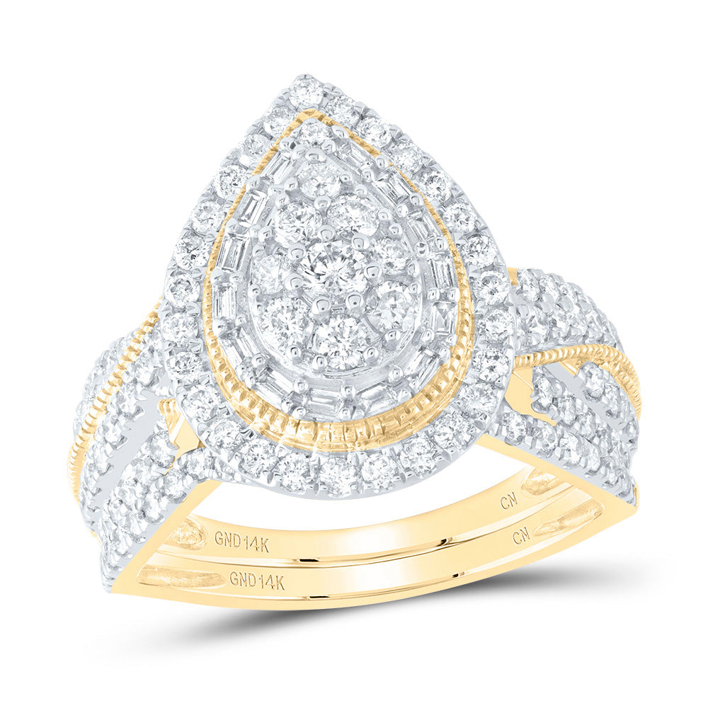 1CTW-DIA CN PEAR SINGLE HALO BRIDAL SET