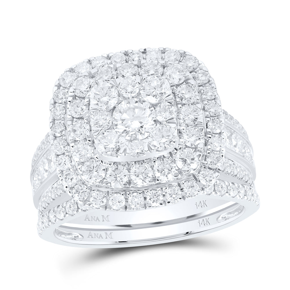 3CTW-DIA ANA M 1/3CT-CRD CUSHION DOUBLE HALO BRIDAL SET