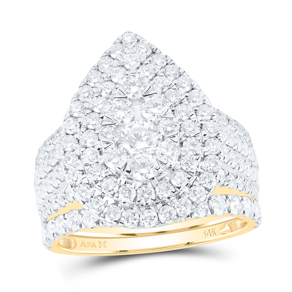 3CTW-DIA ANA M 1/4CT-CRD PEAR DOUBLE HALO BRIDAL SET