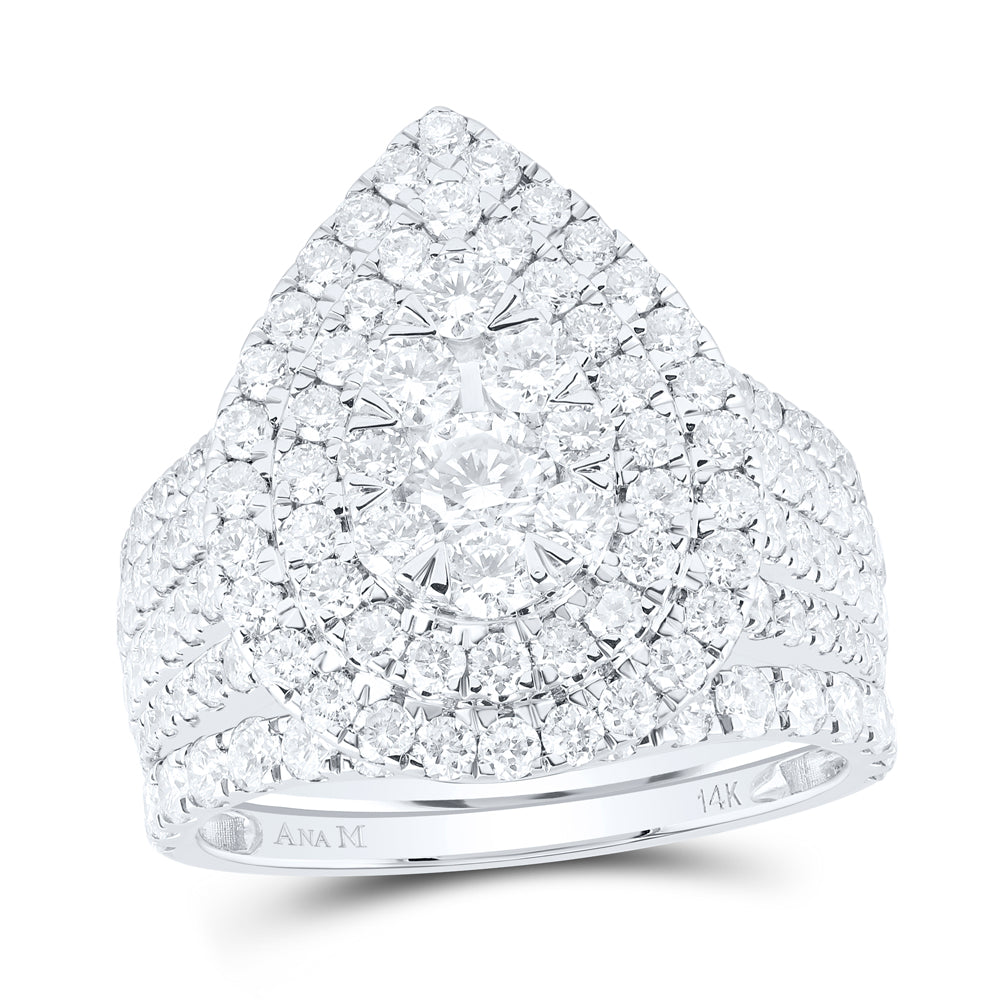 3CTW-DIA ANA M 1/4CT-CRD PEAR DOUBLE HALO BRIDAL SET