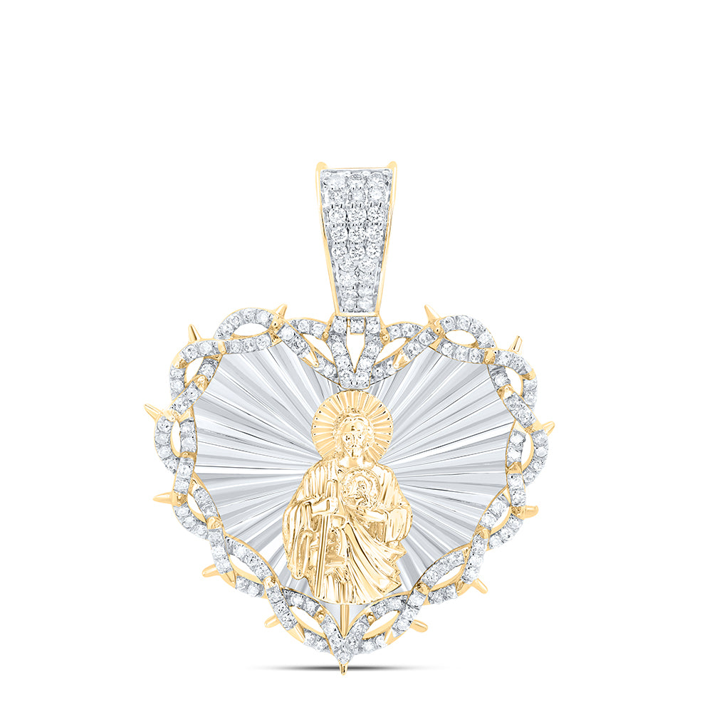 3/4CTW-DIA NK ST JUDE HEART MENS CHARM