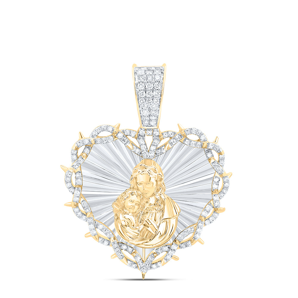 3/4CTW-DIA NK MOTHER MARY HEART MENS CHARM