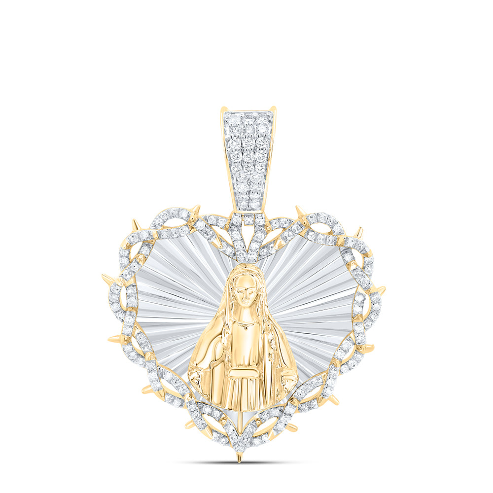 3/4CTW-DIA NK MOTHER MARY HEART MENS CHARM