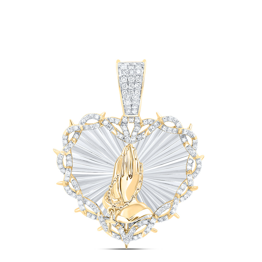 3/4CTW-DIA NK PRAYING HAND HEART MENS CHARM
